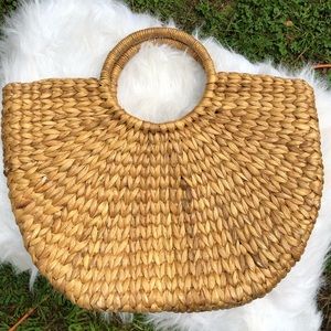 Bebe half moon woven wicker large tote